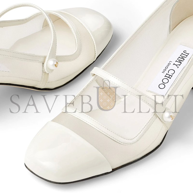 JIMMY CHOO ELISA 45 LATTE PATENT AND MESH PUMPS ELISA45TNX